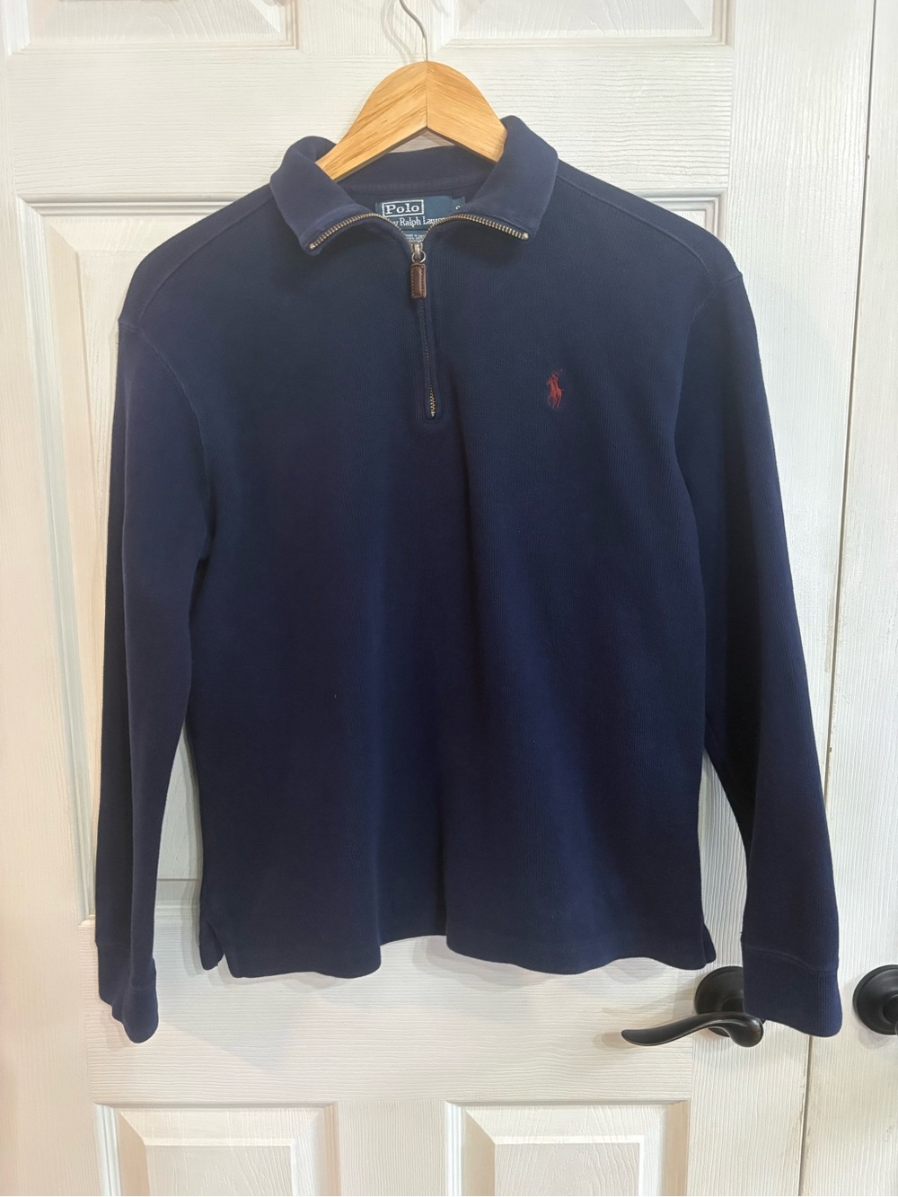 Ralph Lauren Navy 100% Cotton 1/4 Zip Pullover with Red Pony Emblem Size S